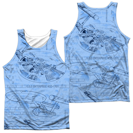 Star Trek - Blue Print - Adult 100% Poly Tank Top - White