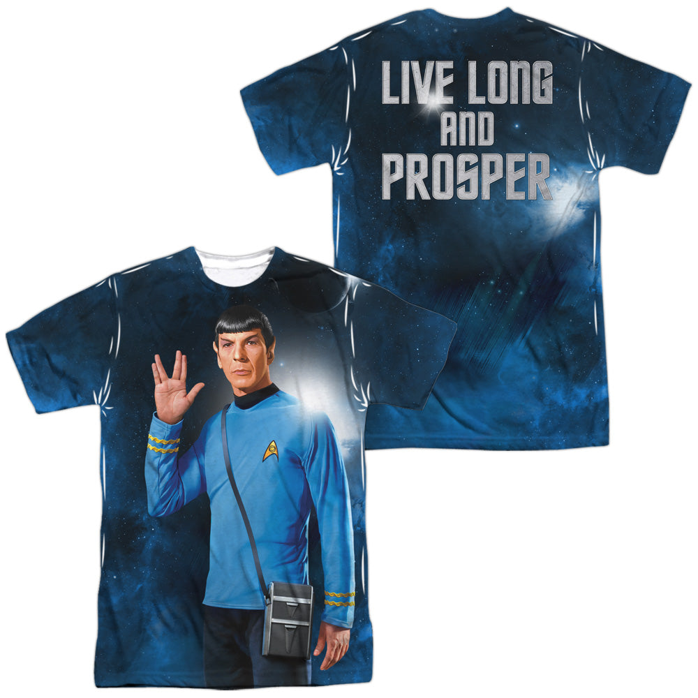 Star Trek - Live Long (Front/back Print) -  Short Sleeve Adult 100% Poly Crew - White T-shirt