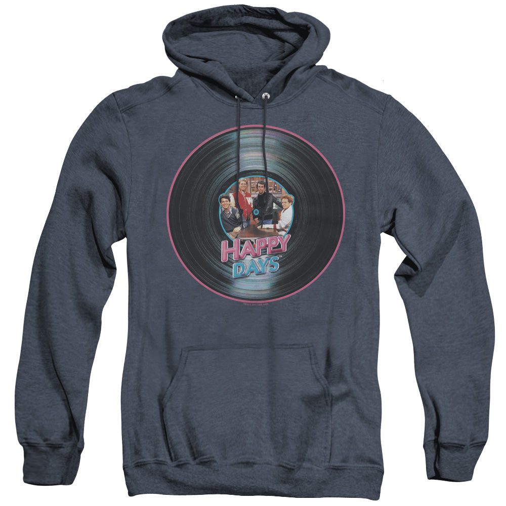 Happy Days - On The Record - Adult Heather Hoodie - Navy