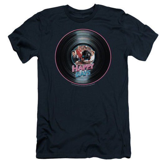 Happy Days - On The Record - Short Sleeve Adult 30/1 - Navy T-shirt