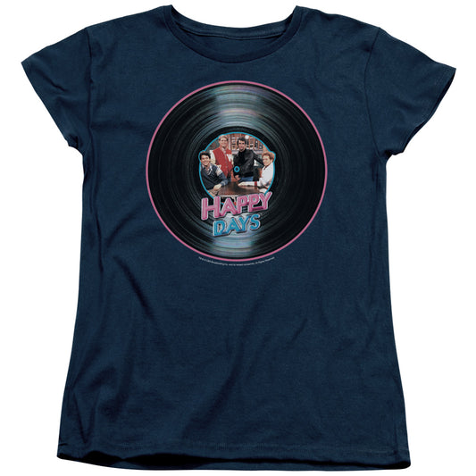 Happy Days - On The Record - Short Sleeve Women"s Tee - Navy T-shirt