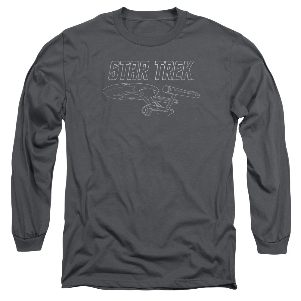 Star Trek - Tos Enterprise - Long Sleeve Adult 18/1 - Charcoal T-shirt