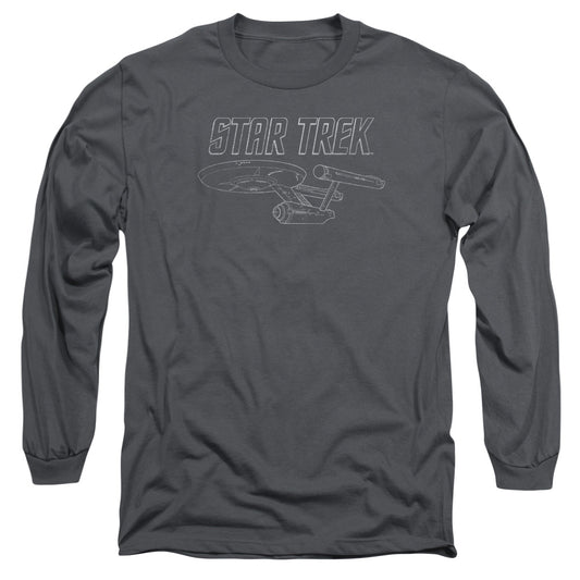 Star Trek - Tos Enterprise - Long Sleeve Adult 18/1 - Charcoal T-shirt