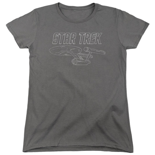 Star Trek - Tos Enterprise - Short Sleeve Womens Tee - Charcoal T-shirt