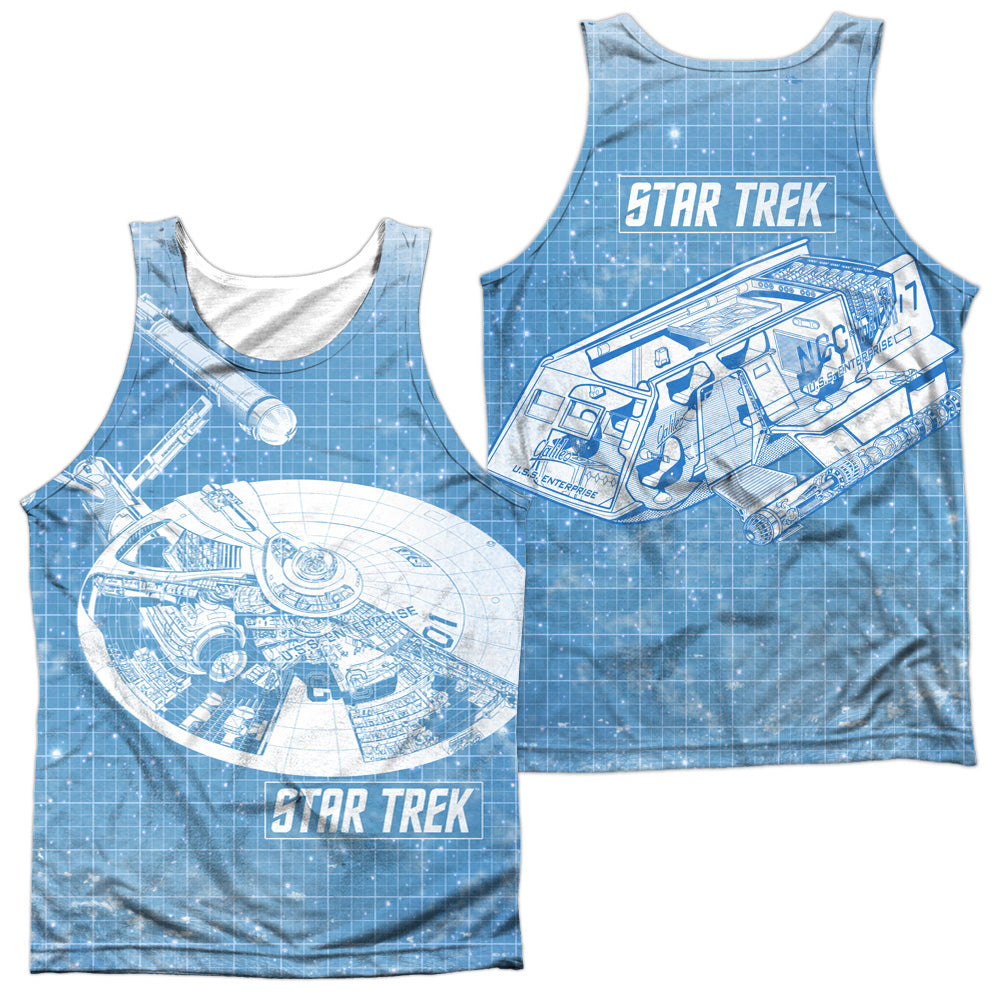 Star Trek - Ships Blueprint (Front/back Print) - Adult 100% Poly Tank Top - White