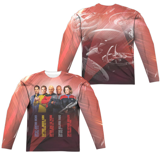 Star Trek - Captains (Front/back Print) - Long Sleeve Adult Poly Crew  - White T-shirt