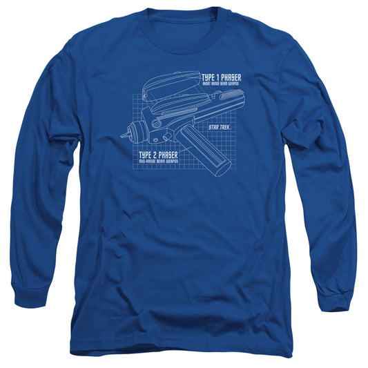 Star Trek - Phaser Plans - Long Sleeve Adult 18/1 - Royal Blue T-shirt