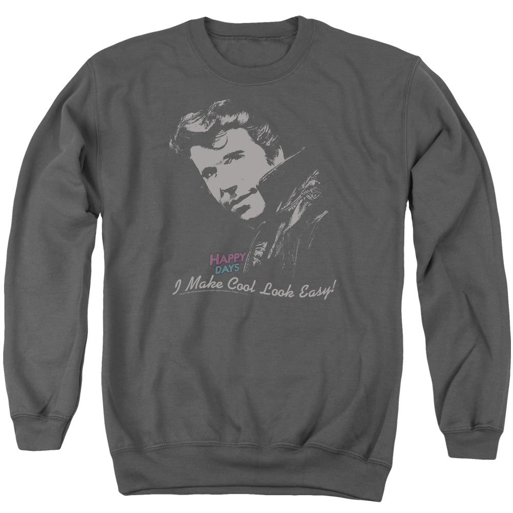 Happy Days - Cool Fonz - Adult Crewneck Sweatshirt - Charcoal