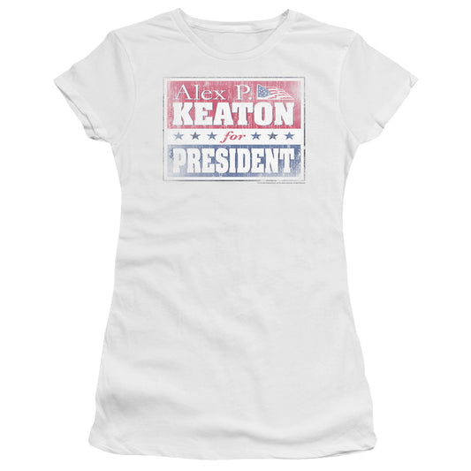 Family Ties - Alex For President - Short Sleeve Junior Sheer - White T-shirt