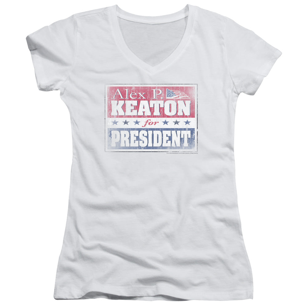 Family Ties - Alex For President - Junior V-neck - White