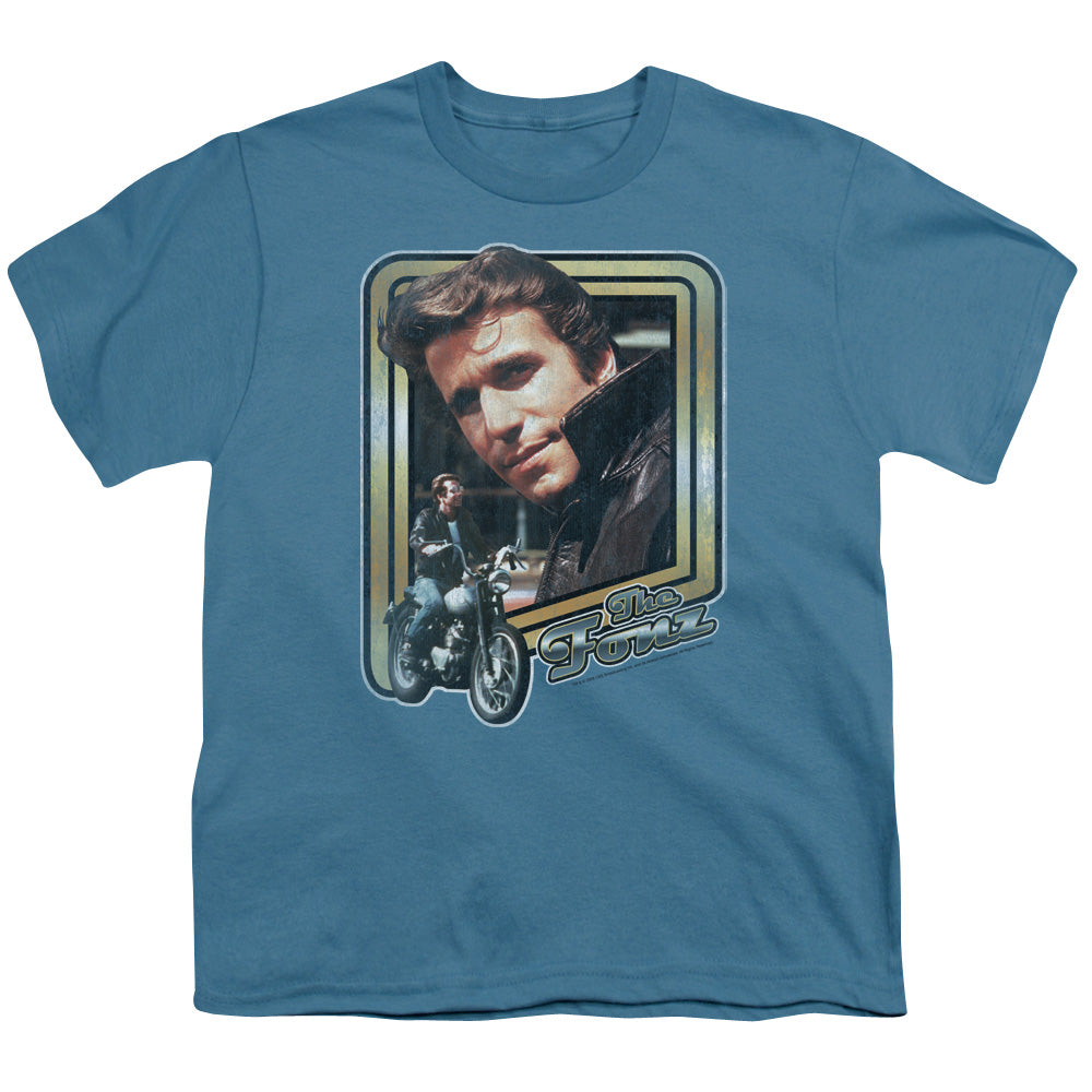 Happy Days - The Fonz - Short Sleeve Youth 18/1 - Slate T-shirt