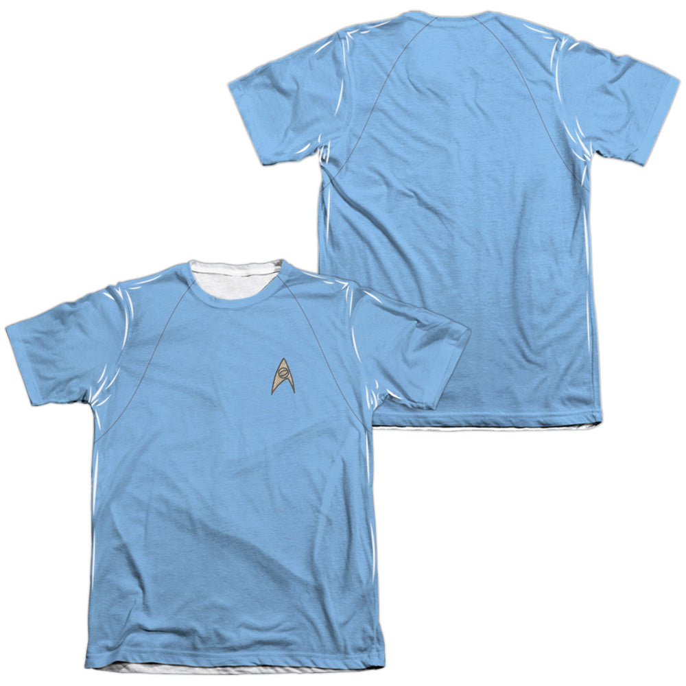 Star Trek - Tos Science Uniform (Front/back Print) - Adult Poly/cotton Short Sleeve Tee - White T-shirt
