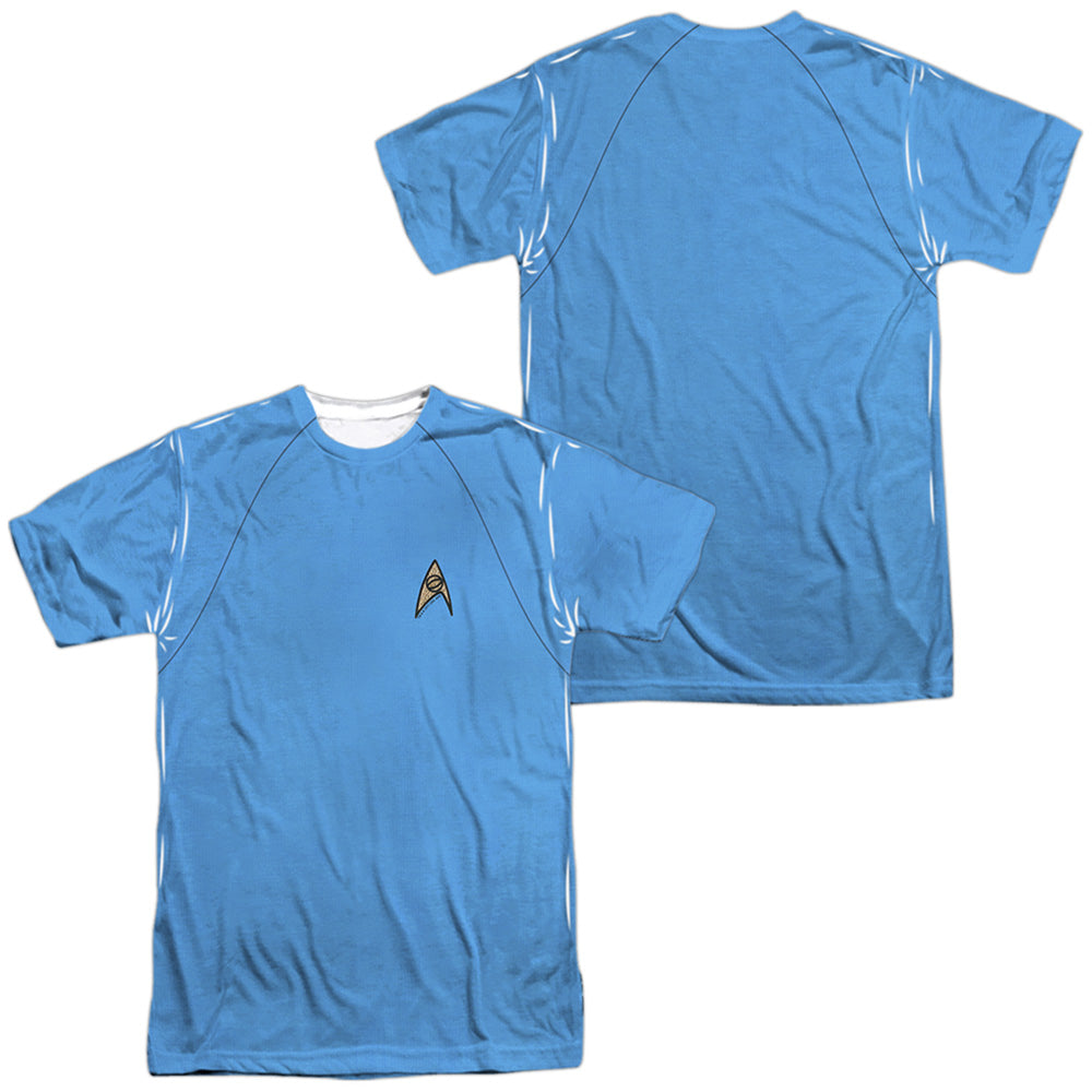 Star Trek - Tos Science Uniform (Front/back Print) - Short Sleeve Adult Poly Crew - White T-shirt