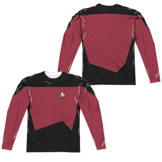 Star Trek - Tng Command Uniform (Front/back Print) - Long Sleeve Adult Poly Crew  - White T-shirt