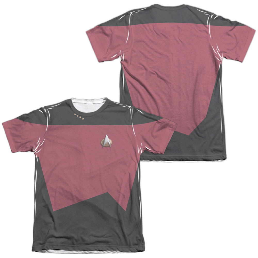 Star Trek - Tng Command Uniform (Front/back Print) - Adult Poly/cotton Short Sleeve Tee - White T-shirt