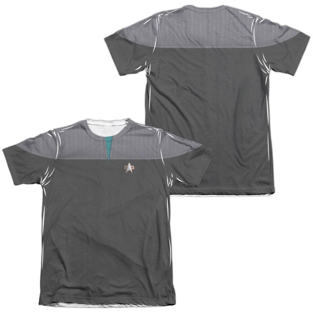 Star Trek - Tng Movie Science Uniform (Front/back Print) - Adult Poly/cotton Short Sleeve Tee - White T-shirt