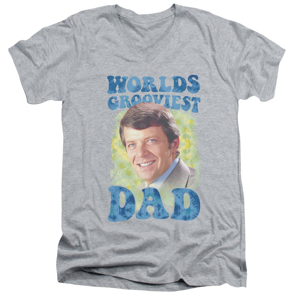 Brady Bunch - Worlds Grooviest - Short Sleeve Adult V-neck 30/1 - Athletic Heather T-shirt