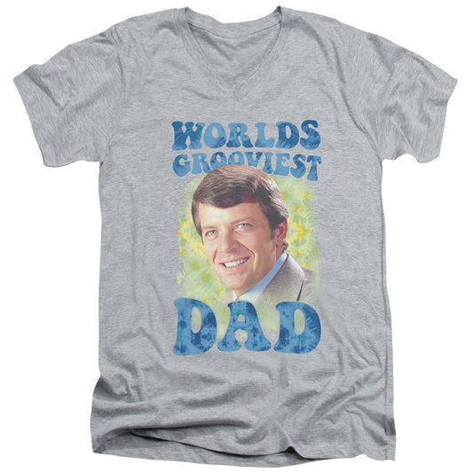 Brady Bunch - Worlds Grooviest - Short Sleeve Adult V-neck 30/1 - Athletic Heather T-shirt