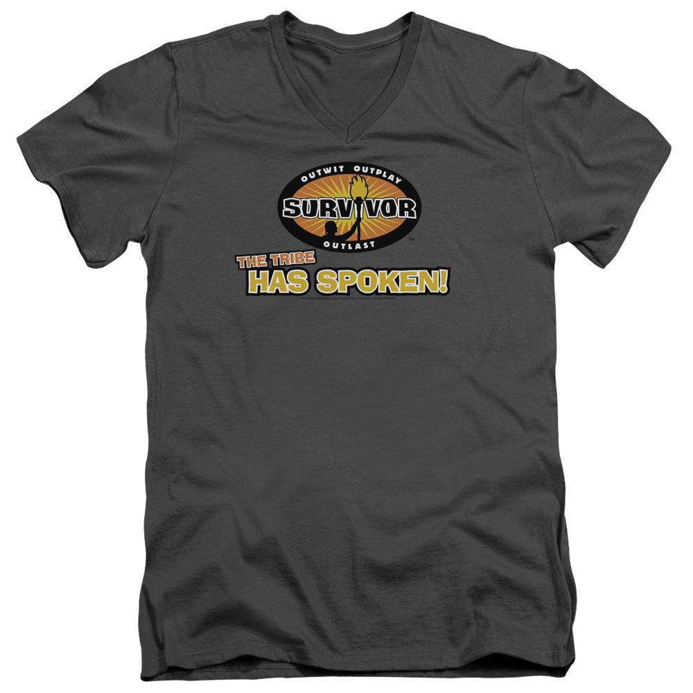 Survivor - Tribe Has Spoken - Short Sleeve Adult V-neck - Charcoal T-shirt