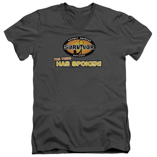 Survivor - Tribe Has Spoken - Short Sleeve Adult V-neck - Charcoal T-shirt