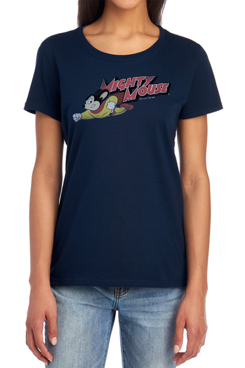 Mighty Mouse - Mighty Retro - Short Sleeve Womens Tee - Navy T-shirt