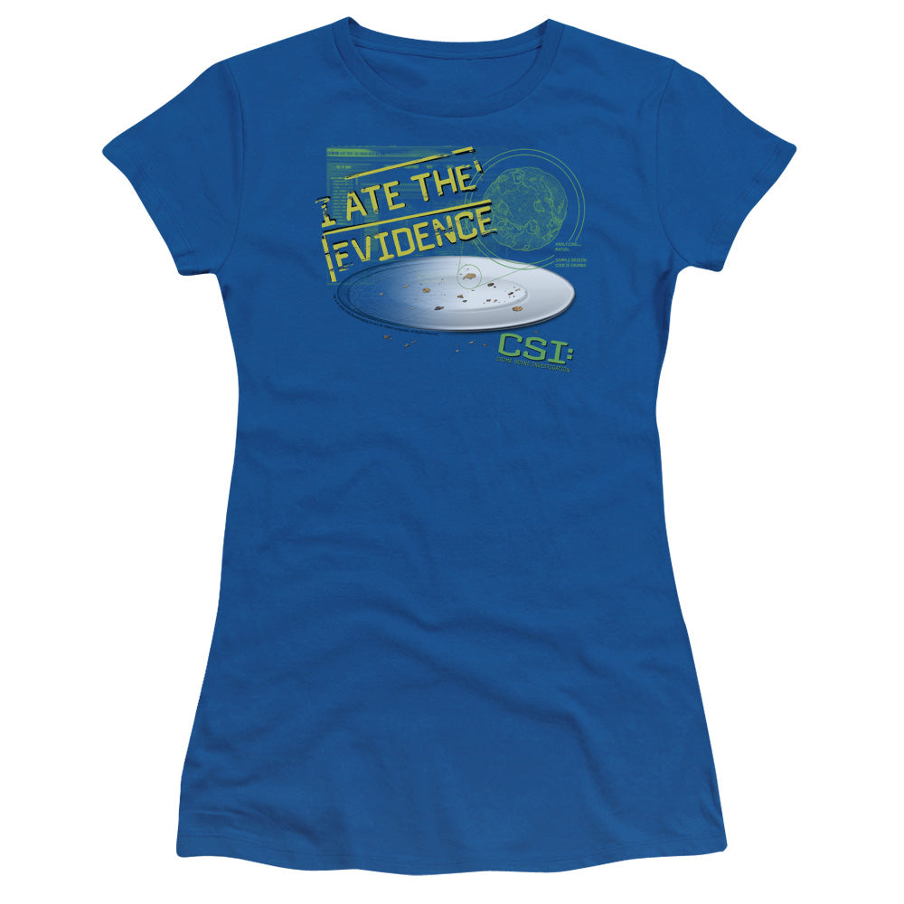 Csi - I Ate The Evidence - Short Sleeve Junior Sheer - Royal Blue T-shirt