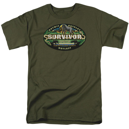 Survivor - Gabon Logo - Short Sleeve Adult 18/1 - Military Green T-shirt