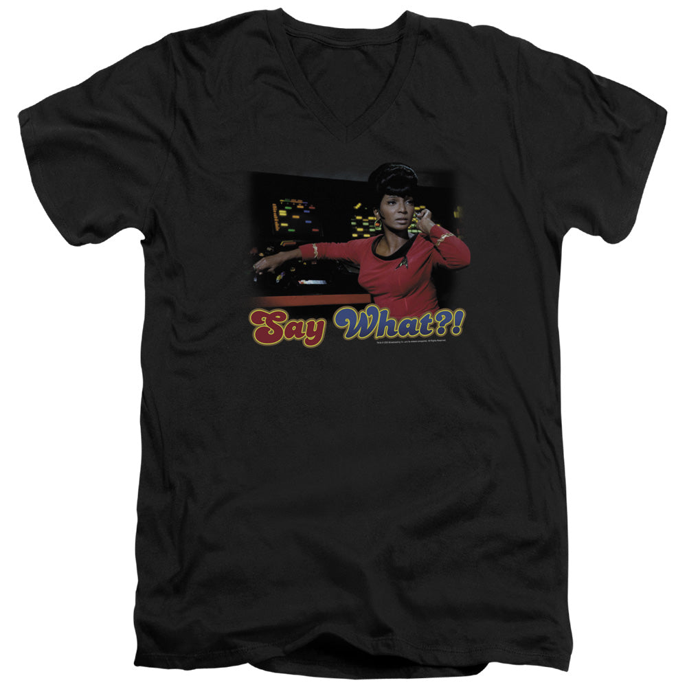 Star Trek - Say What - Short Sleeve Adult V-neck - Black T-shirt