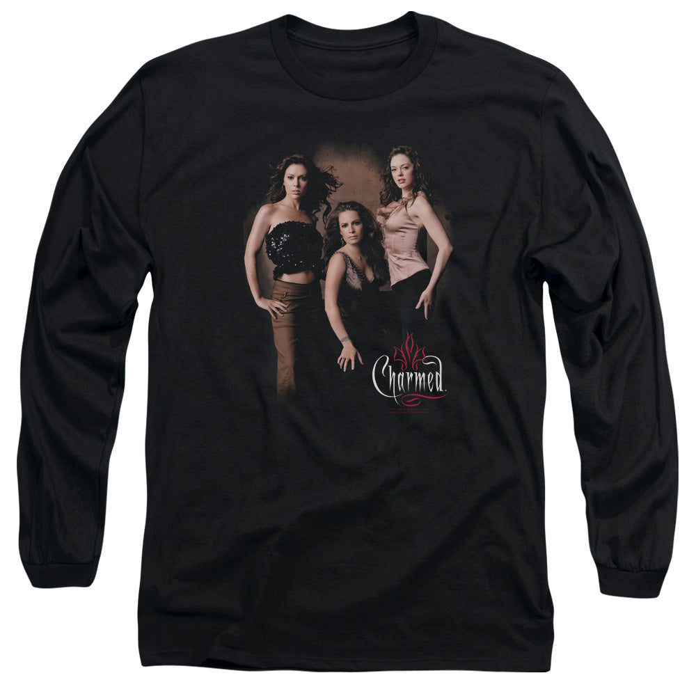 Charmed - Three Hot Witches - Long Sleeve Adult 18/1 - Black T-shirt