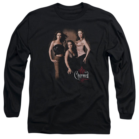 Charmed - Three Hot Witches - Long Sleeve Adult 18/1 - Black T-shirt