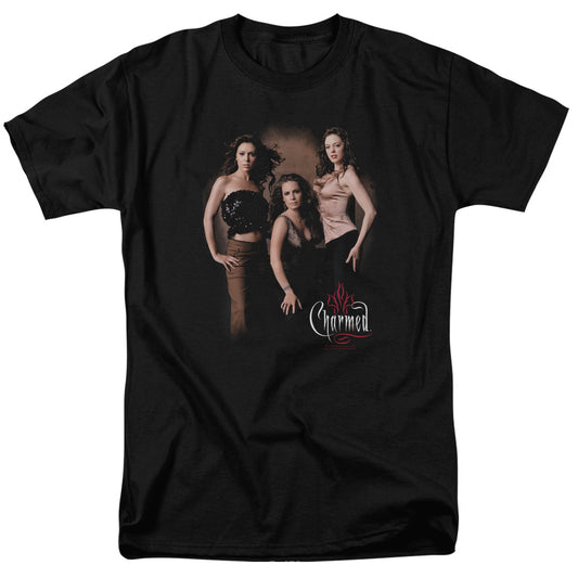 Charmed - Three Hot Witches - Short Sleeve Adult 18/1 - Black T-shirt