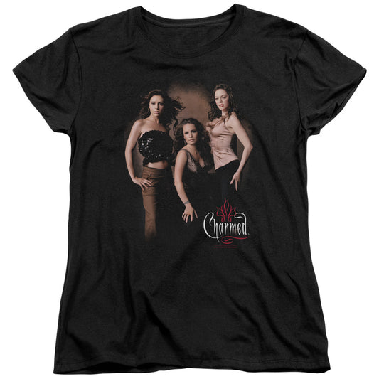Charmed - Three Hot Witches - Short Sleeve Womens Tee - Black T-shirt