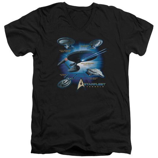 Star Trek - Starfleet Vessels - Short Sleeve Adult V-neck - Black T-shirt