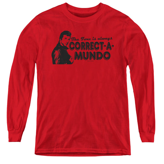 Happy Days - Correct A Mundo - Youth Long Sleeve Tee - Red