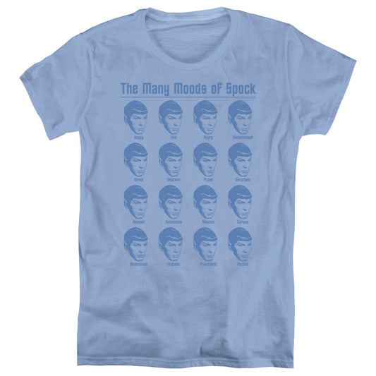 Star Trek - Many Moods Of Spock - Short Sleeve Womens Tee - Carolina Blue T-shirt