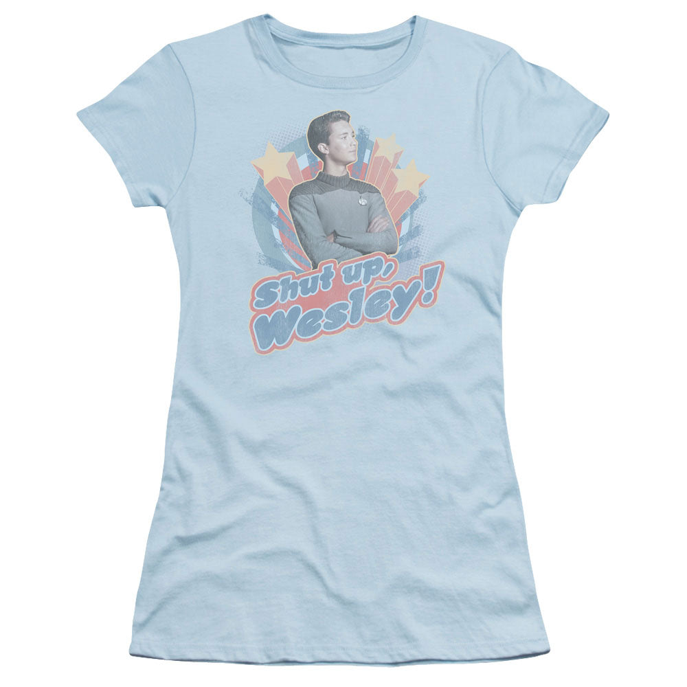 Star Trek - Shut Up Wesley - Short Sleeve Junior Sheer - Light Blue T-shirt