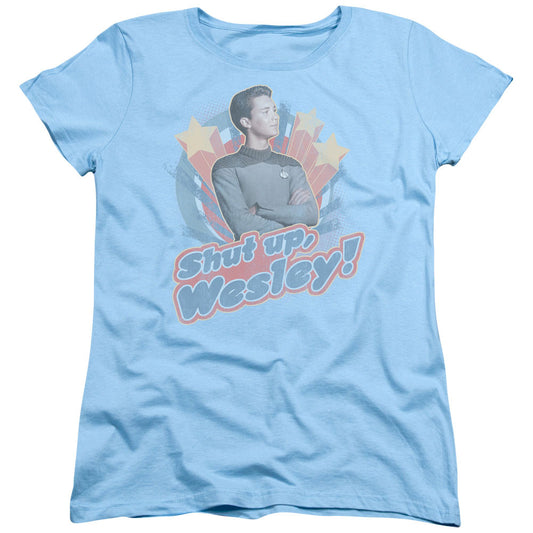 Star Trek - Shut Up Wesley - Short Sleeve Womens Tee - Light Blue T-shirt
