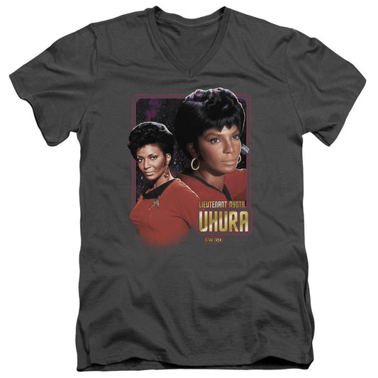 Star Trek - Lieutenant Uhura - Short Sleeve Adult V-neck - Charcoal T-shirt