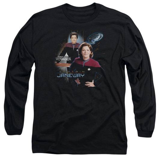 Star Trek - Captain Janeway - Long Sleeve Adult 18/1 - Black T-shirt