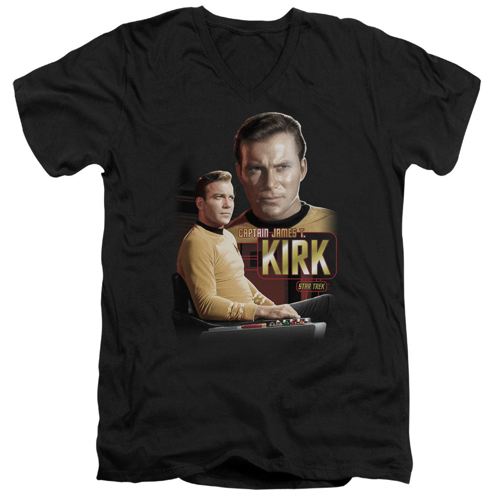 Star Trek - Captain Kirk - Short Sleeve Adult V-neck - Black T-shirt