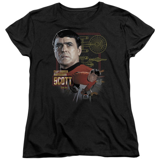 Star Trek - Chief Engineer Scott - Short Sleeve Womens Tee - Black T-shirt