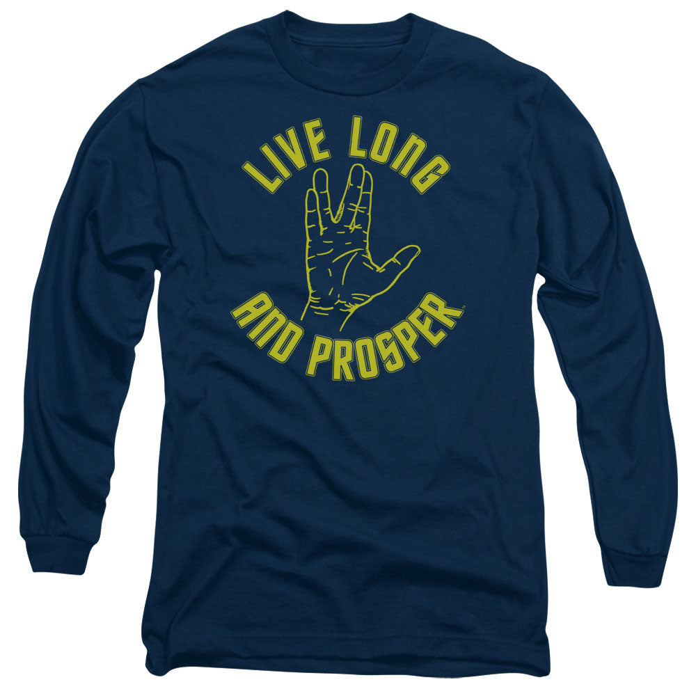 Star Trek - Live Long Hand - Long Sleeve Adult 18/1 - Navy T-shirt