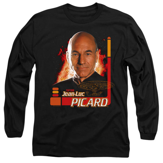 Star Trek - Captain Picard - Long Sleeve Adult 18/1 - Black T-shirt