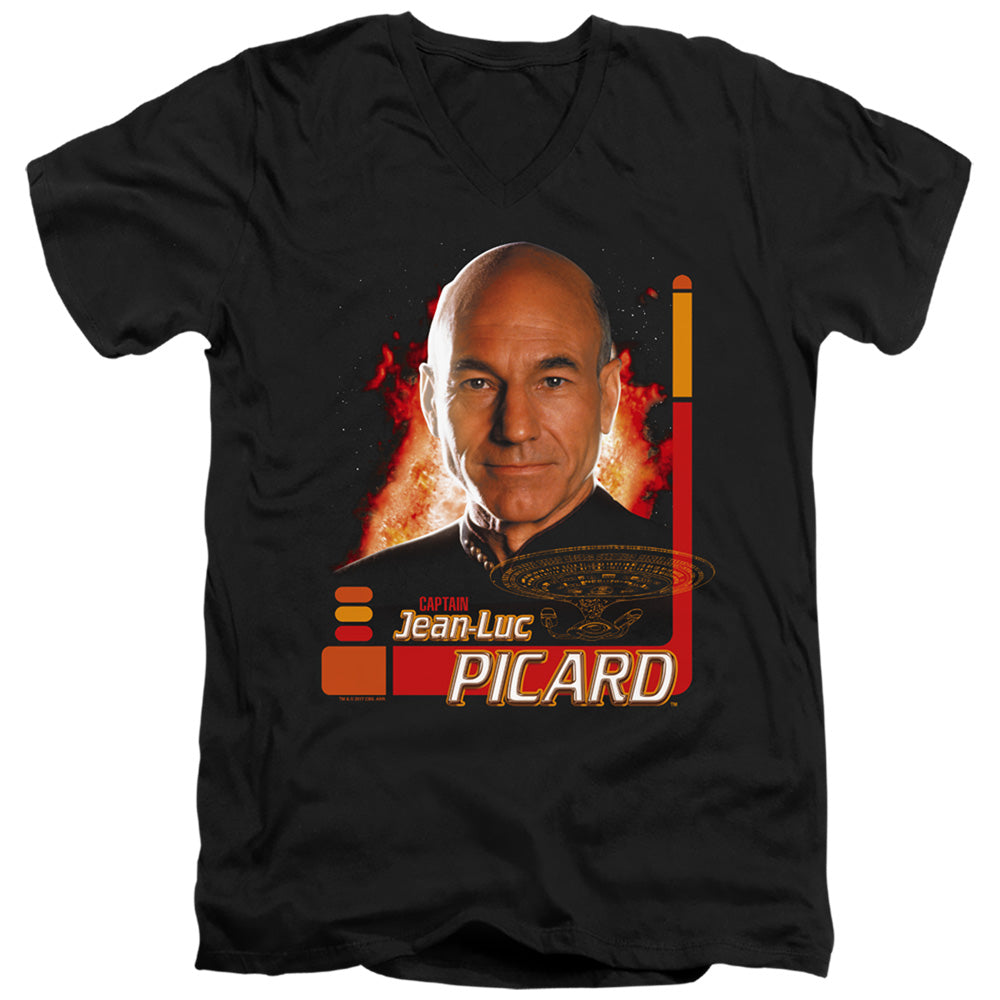 Star Trek - Captain Picard - Short Sleeve Adult V-neck - Black T-shirt
