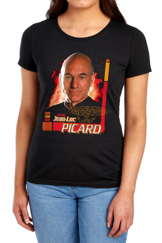 Star Trek - Captain Picard - Short Sleeve Womens Tee - Black T-shirt