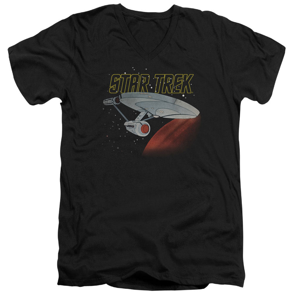 Star Trek - Retro Enterprise - Short Sleeve Adult V-neck - Black T-shirt