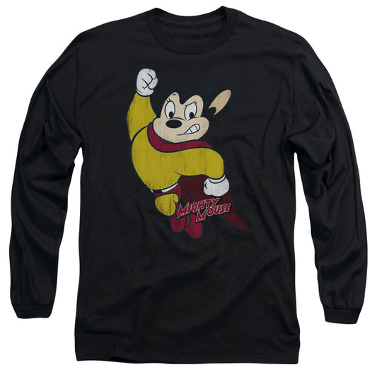 Mighty Mouse - Classic Hero - Long Sleeve Adult 18/1 - Black T-shirt