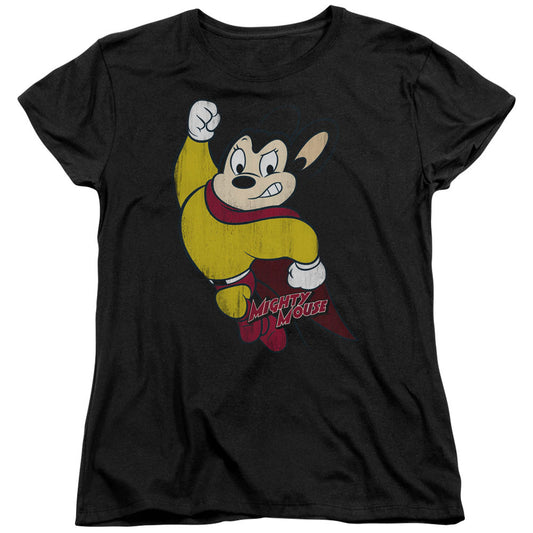 Mighty Mouse - Classic Hero - Short Sleeve Womens Tee - Black T-shirt