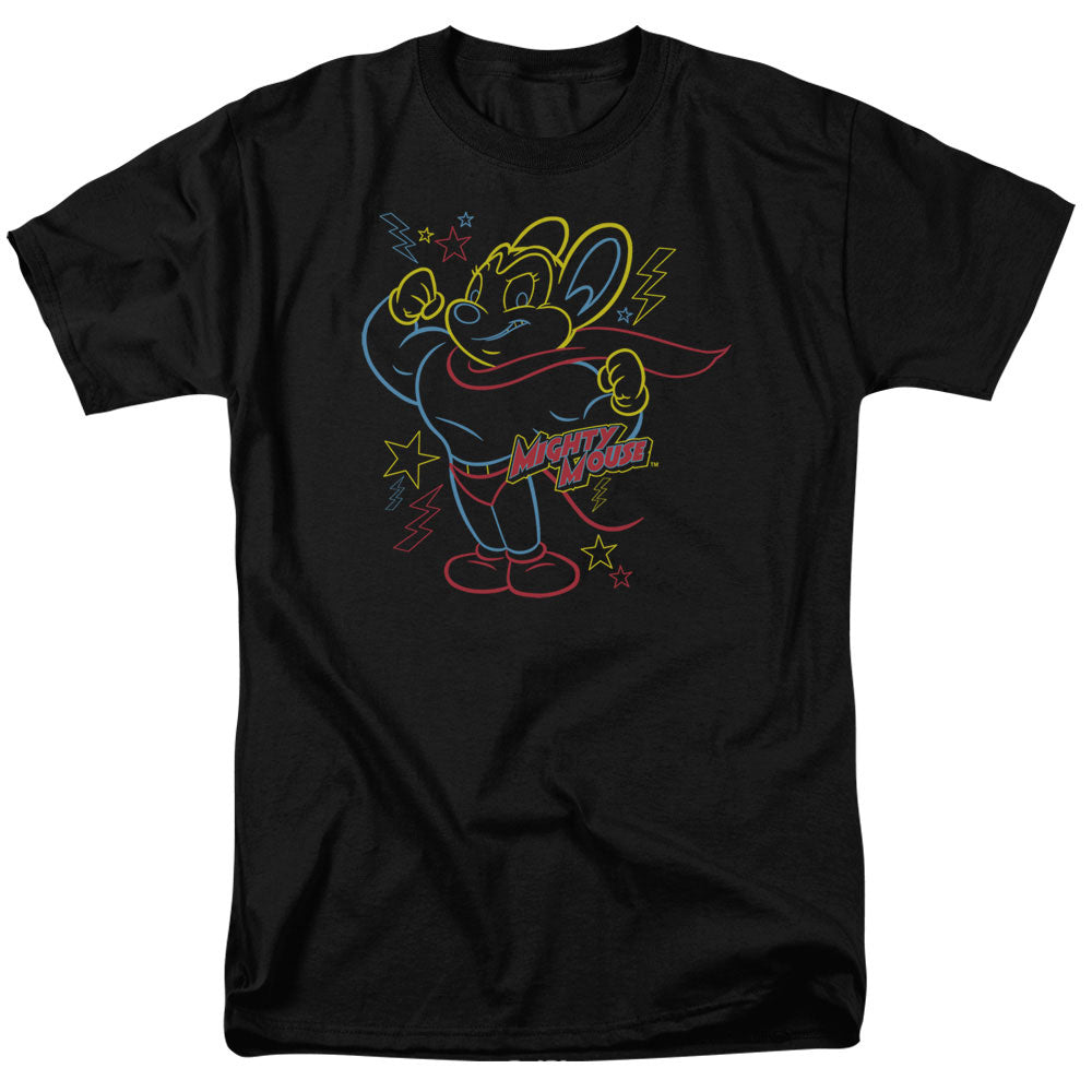 Mighty Mouse - Neon Hero - Short Sleeve Adult 18/1 - Black T-shirt