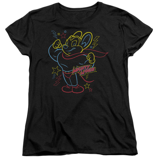 Mighty Mouse - Neon Hero - Short Sleeve Womens Tee - Black T-shirt